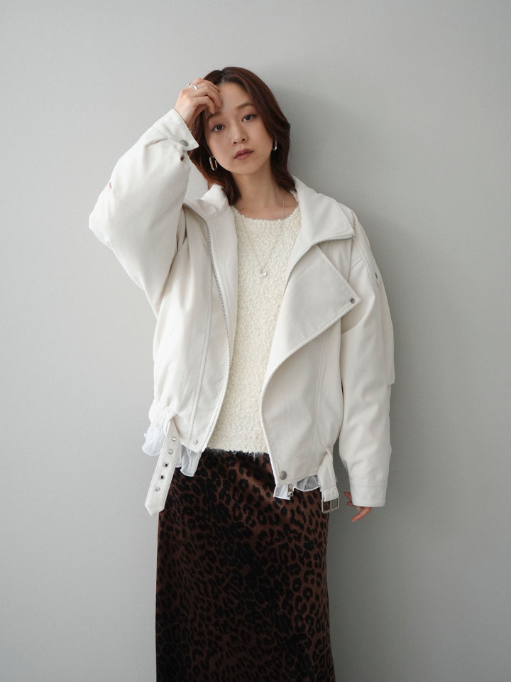 [SET]コーデュロイライダース裾レースブルゾン+レオパードベロアナロースカート(2set)