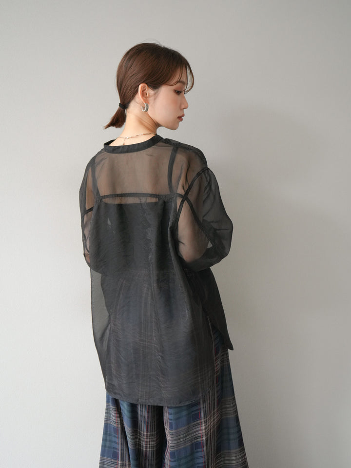 [予約]シャイニーシアーバンドカラーシャツ/ブラック