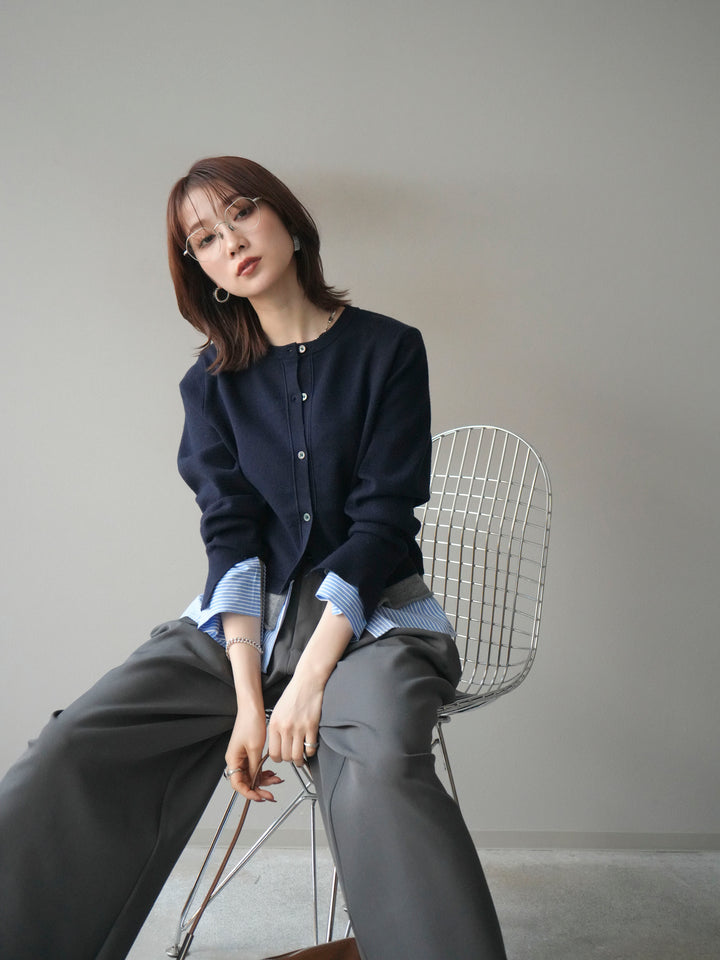 [予約]シャツ襟レイヤードニットカーディガン/navy