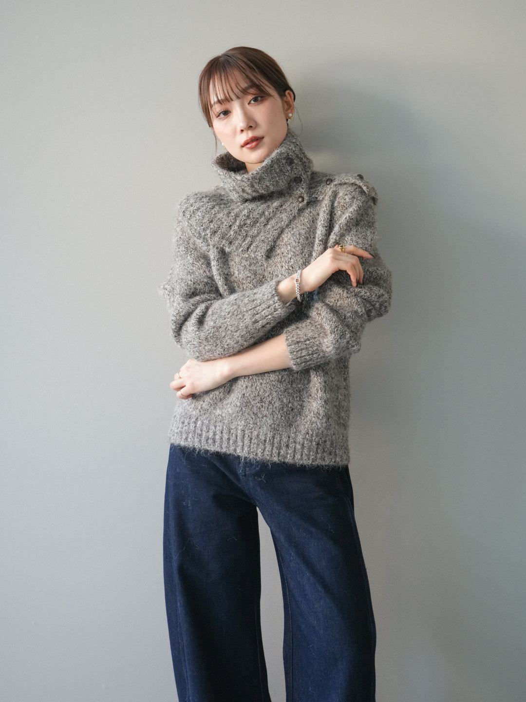 [予約]ネック付MIXニットアンサンブル/brown