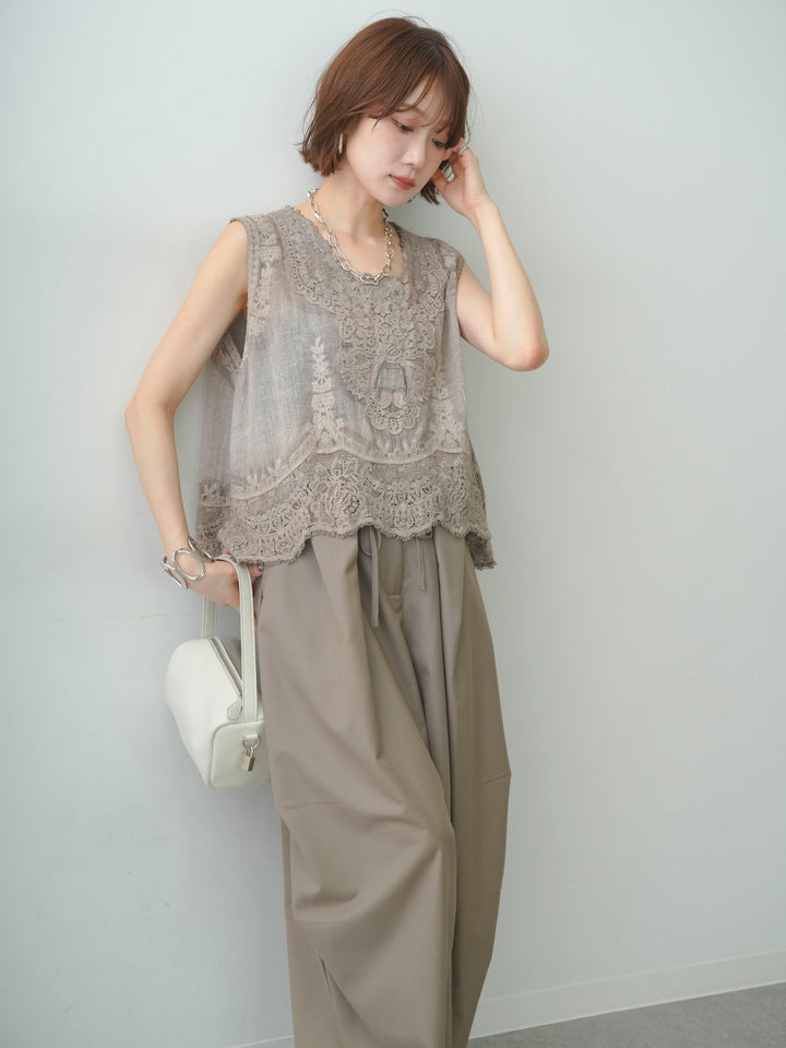 [予約]アンティークレースノースリトップス/brown