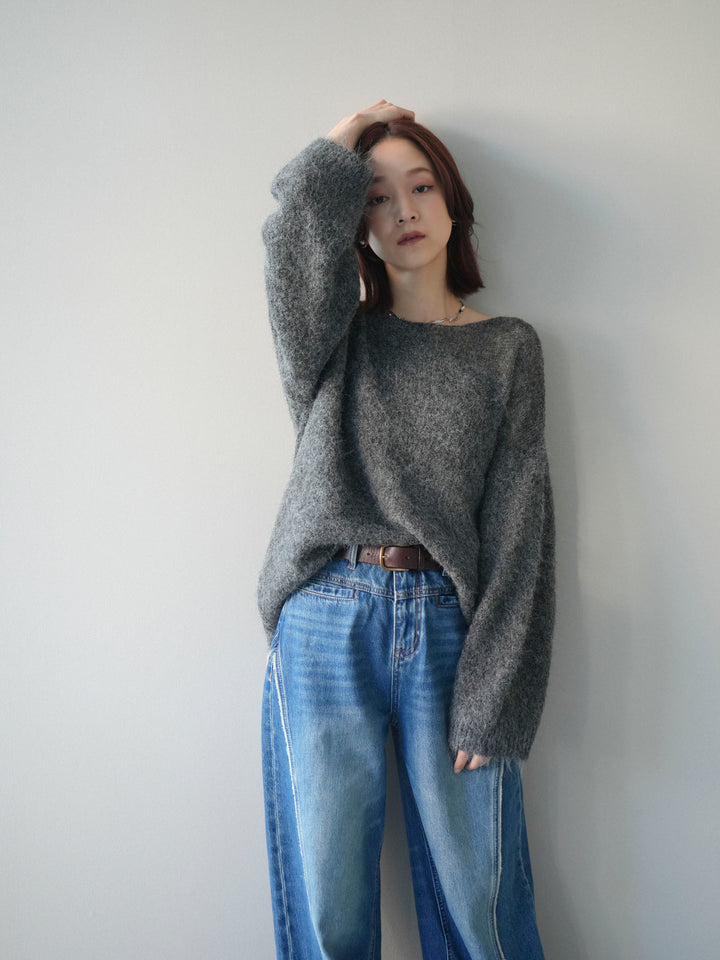 [予約]透かしデザインニットプルオーバー/charcoal