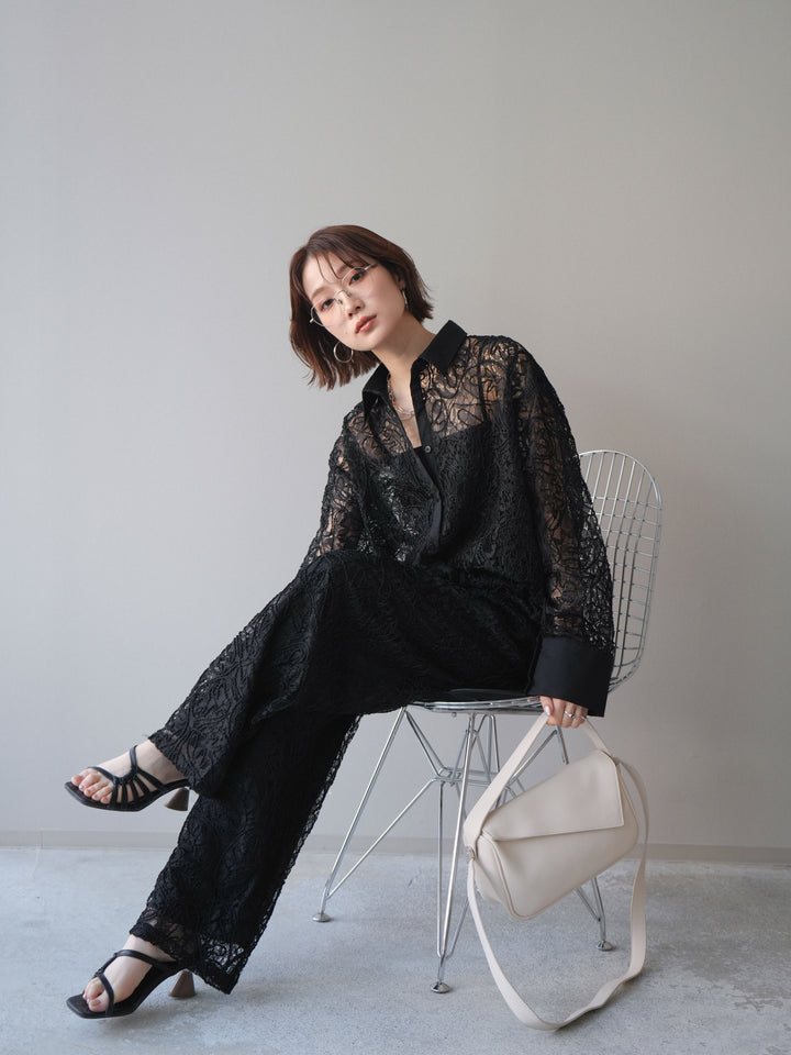 [SET]シアーコードレースオーバーシャツ+シアーコードレースイージーパンツ(2set)