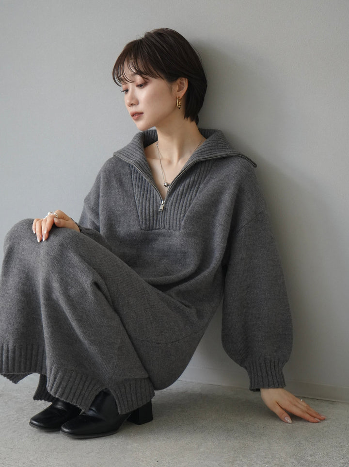 [Pre-order] High-neck zip knit dress/gray