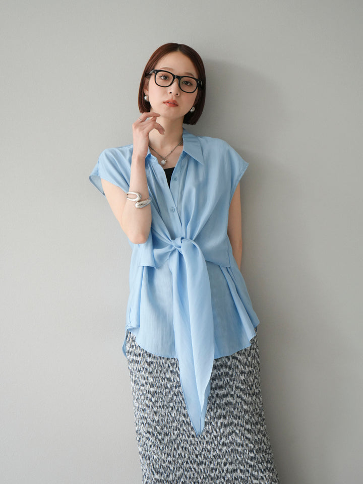 [SET]フロントタイシアーブラウス+マルチカラーランダムプリーツタイトスカート(2set)