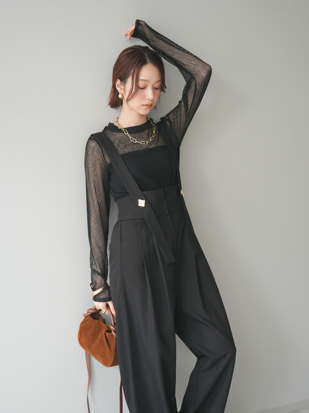 [予約]シアーストライプメッシュトップス/black