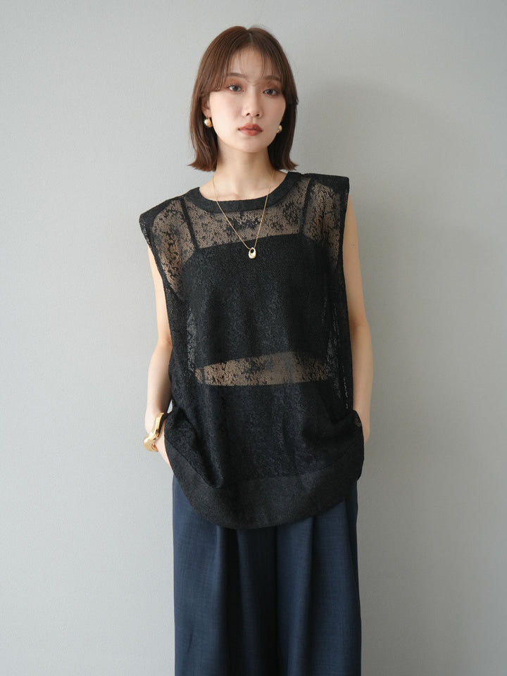 [予約]シャイニーレースプルオーバー/ブラック