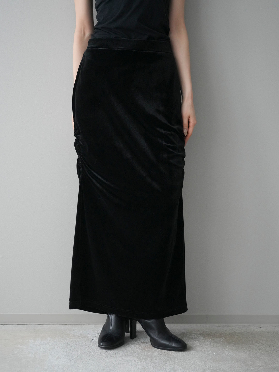 [予約]ギャザーベロアスカート/black