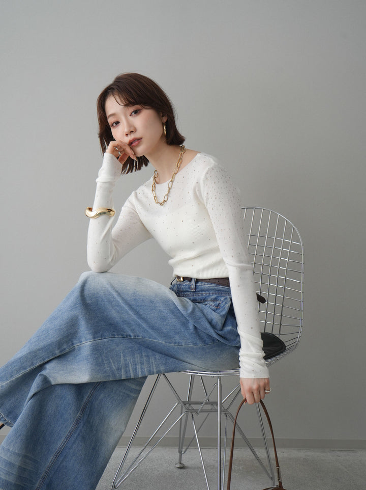 [SET]スパンコールシアーニットトップス+スパンコールシアーニットトップス(2set)