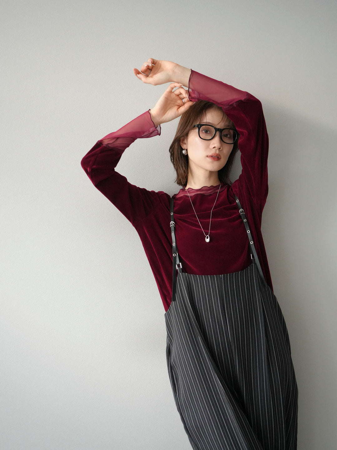 [予約]ヘリンボーンストライプサロペット/ブラック