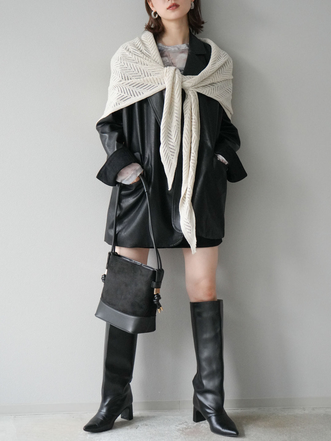 [予約]フェイクレザーテーラードジャケット/ブラック