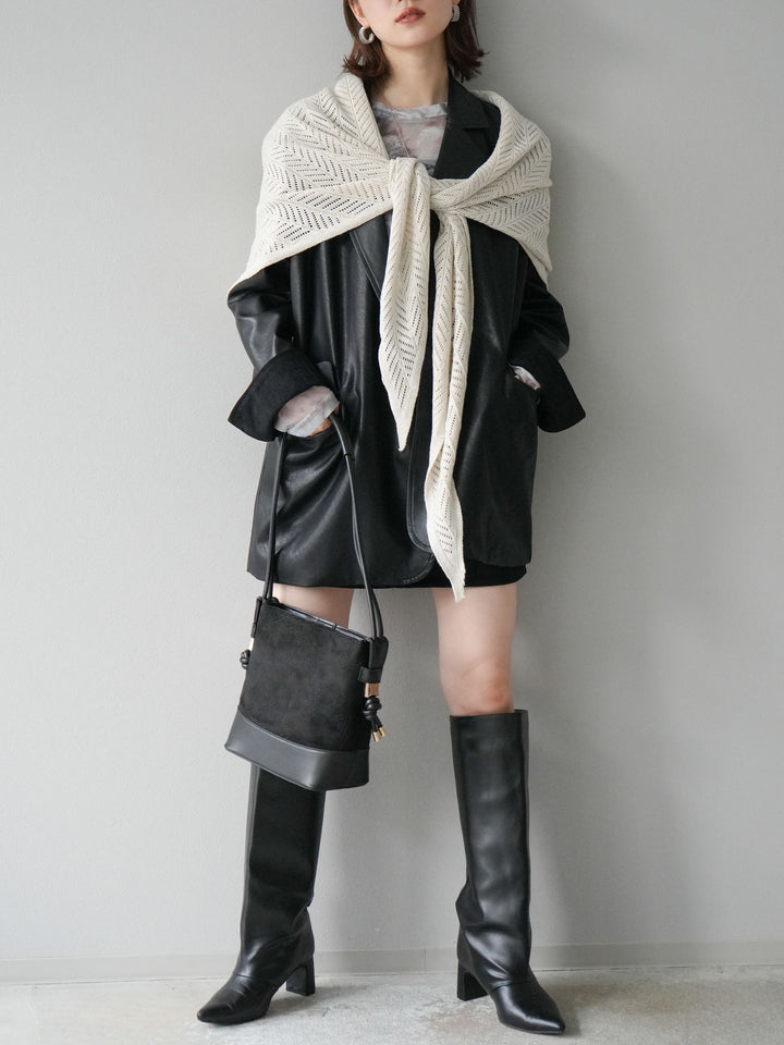 [予約]フェイクレザーテーラードジャケット/ブラック