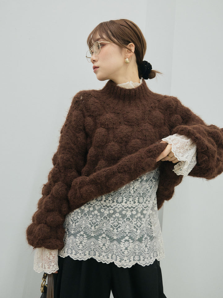 [予約]ポップコーンハイネックニットプルオーバー/brown