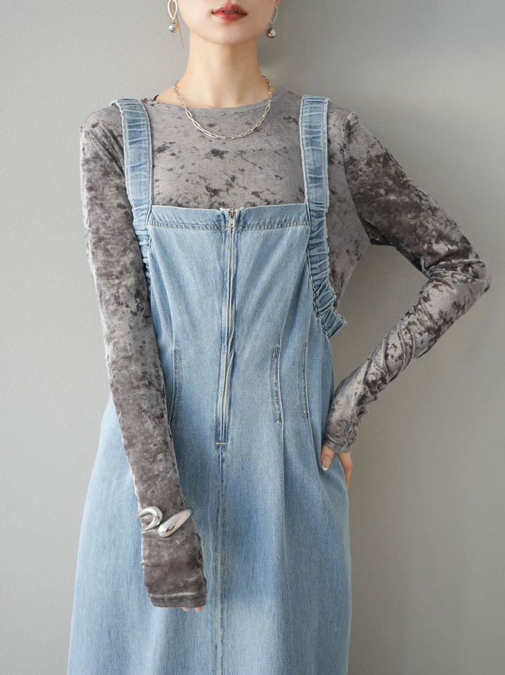 [預購] 牛仔拉鍊衛衣裙/淺藍