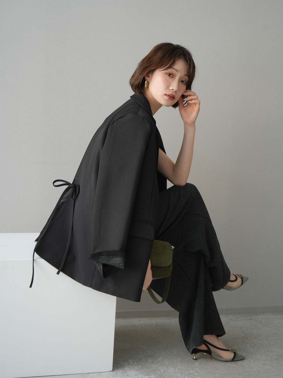 [SET]ベルト付ノースリーブトップス＆ワイドパンツSETUP