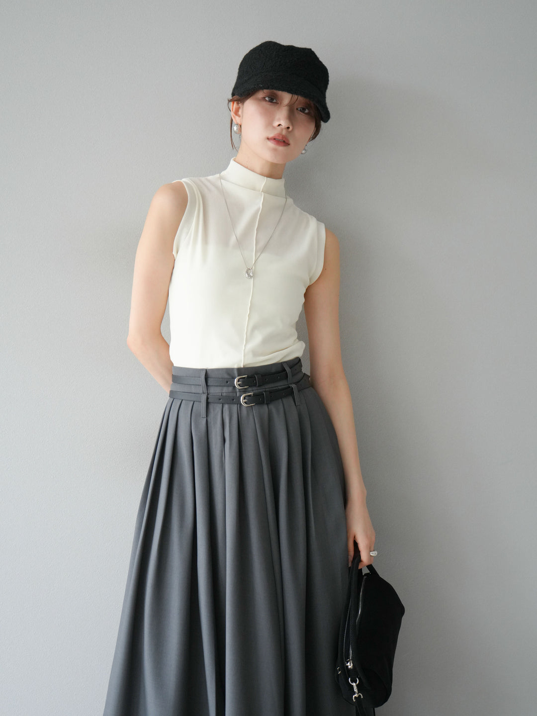 [予約]シアーベロアプチネックノースリーブトップス/アイボリー