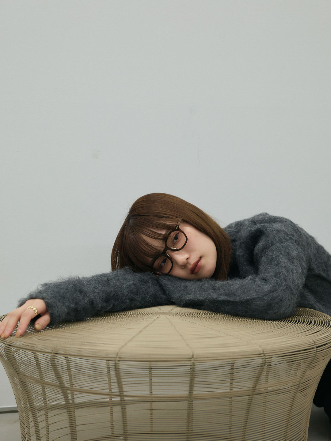 【Allure】[SET]モヘアタッチクロップドニットプルオーバー+コーデュロイタックワイドパンツ(2set)