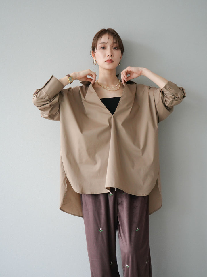 [予約]ブロードディープスキッパーブラウス/ベージュ