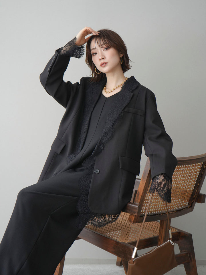 [予約]レースドッキングオーバージャケット/black