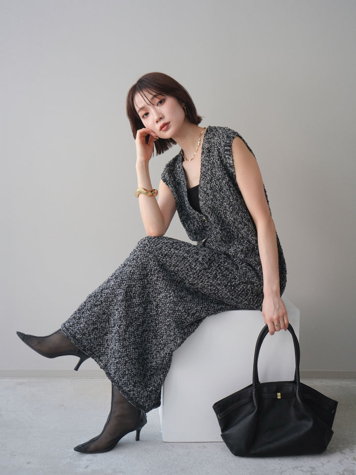 [予約]ミックススラブメタルボタンニットベスト/black