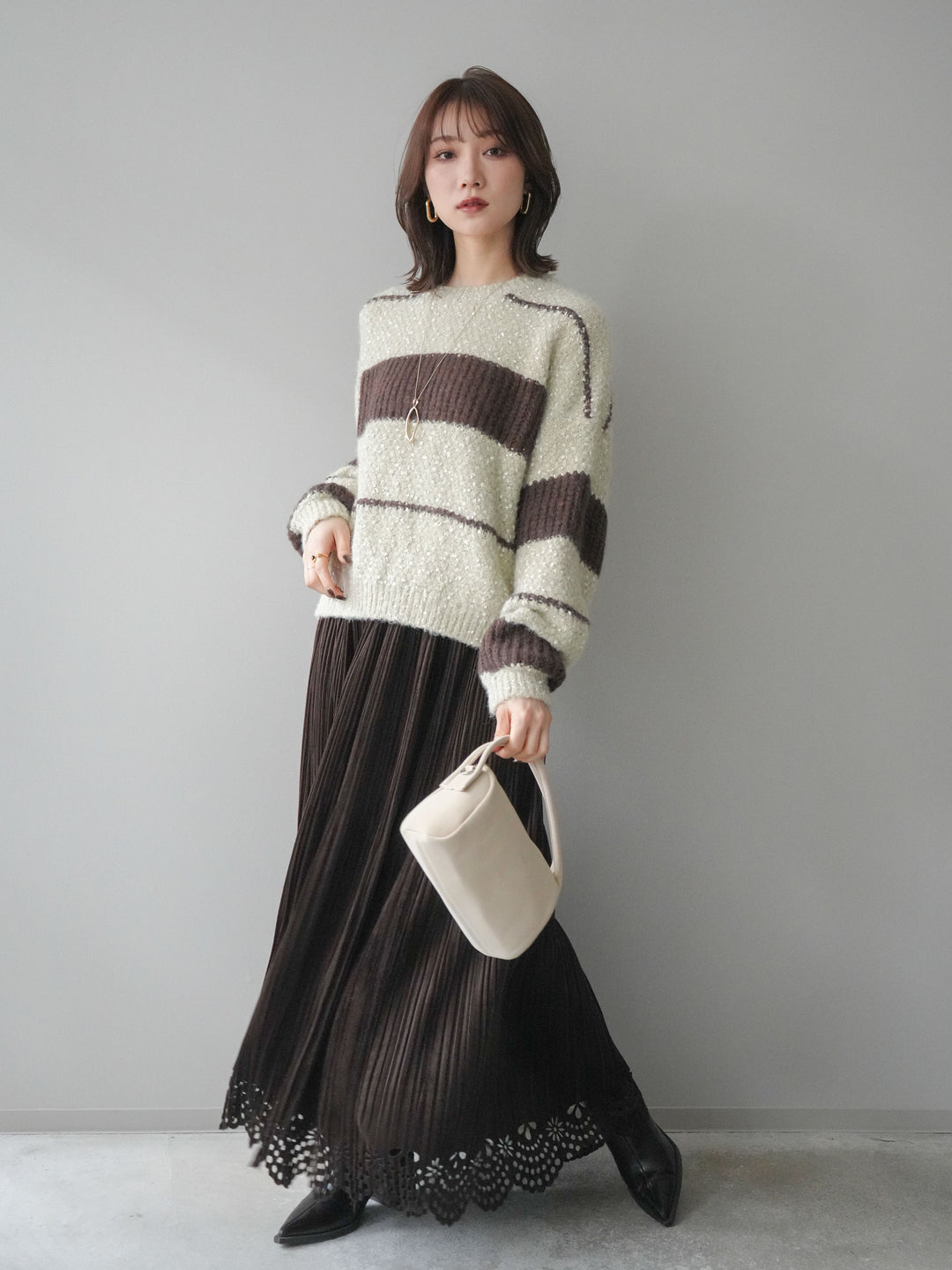 [予約]パンチングデザインスエードプリーツスカート/darkbrown