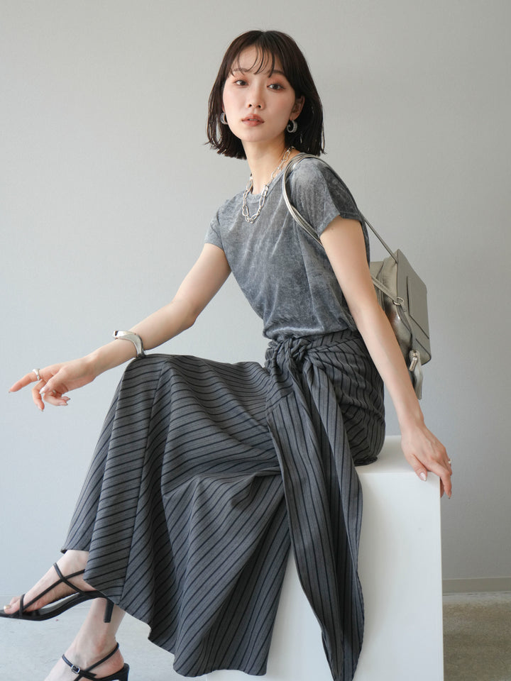 [SET]シアーベロアプルオーバー+サイド巻きツイルスカート(2set)