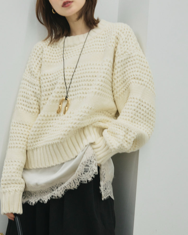 【Allure】[SET]ライン編みニットプルオーバー+ライン編みニットプルオーバー(2set)