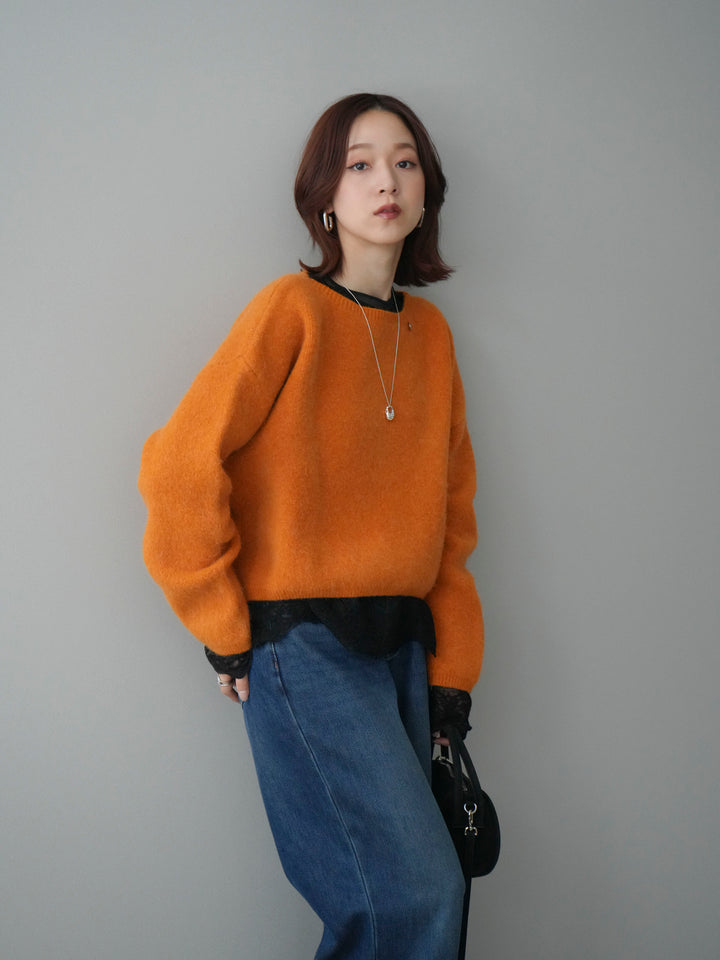 [予約]アンゴラタッチボートネッククロップドプルオーバー/orange