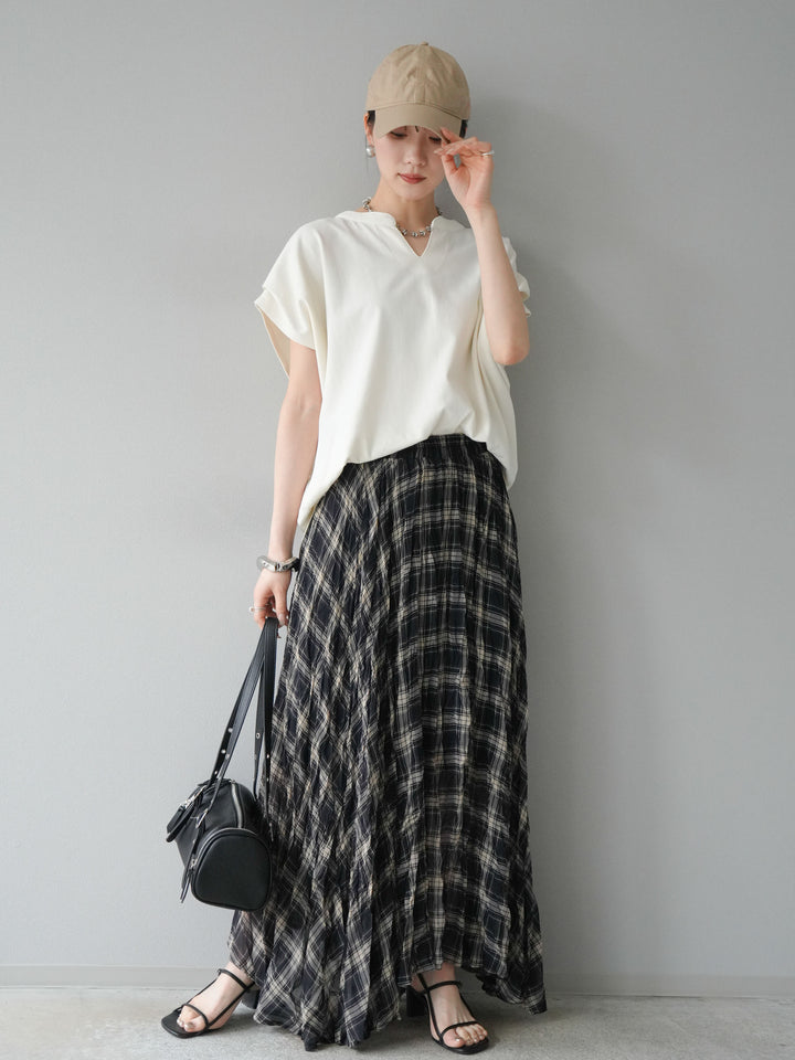 [予約]キーネックドルマンルーズコットンTシャツ/アイボリー