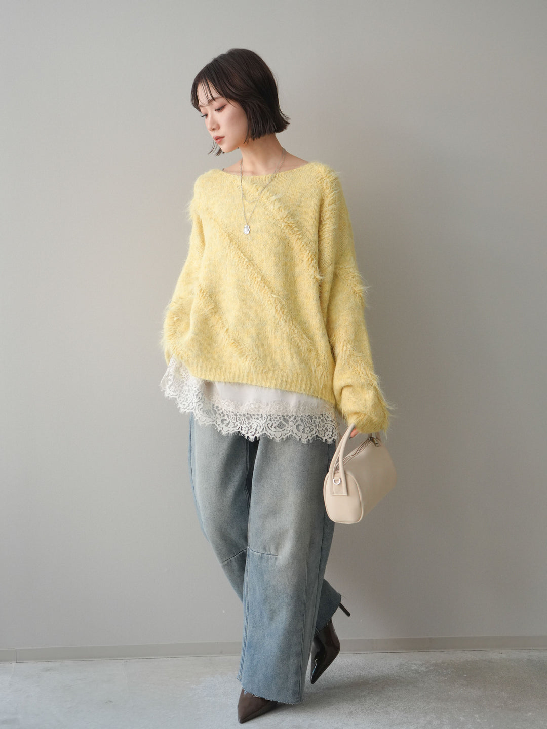 [予約]裏起毛カットオフカーブデニムパンツ/blue