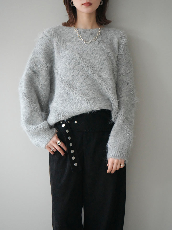 [予約]ブークレラインデザインニットプルオーバー/gray