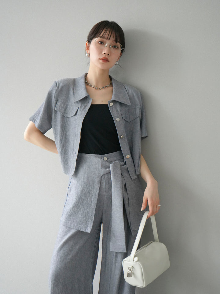 [SET]リネンタッチハーフシャツ＆ラップワイドパンツSET UP(2set)