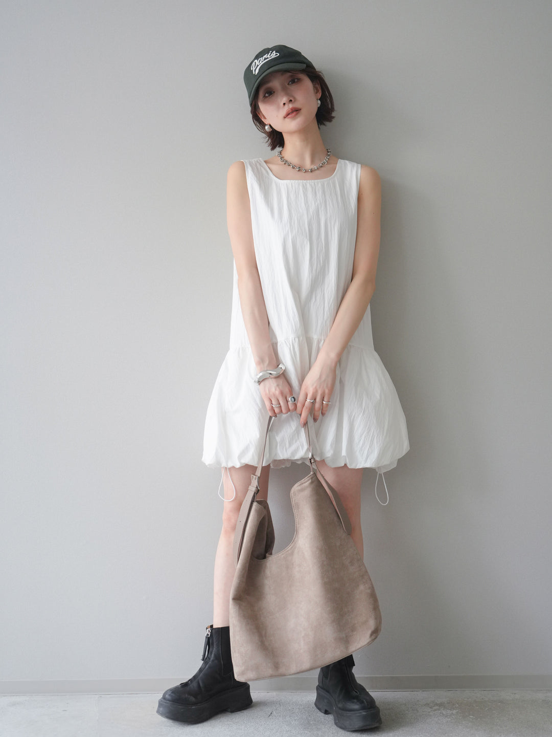 [予約]ドロストバルーンミニワンピース/white