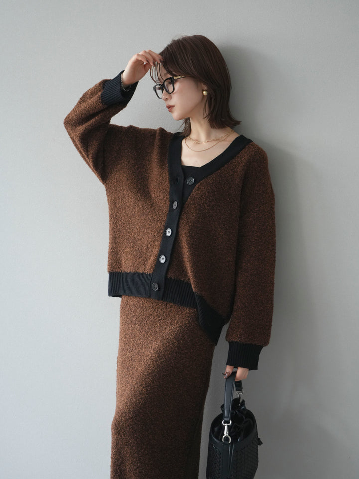 [予約]ブークレバイカラーニットカーディガン/brown