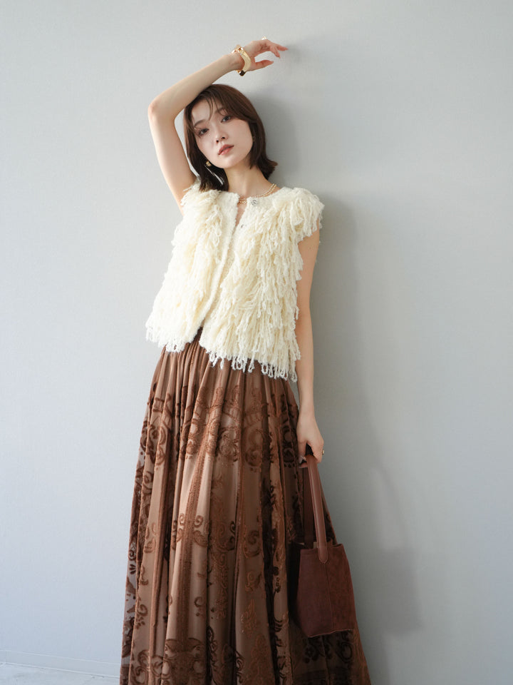 [予約]フリンジループニットベスト/アイボリー