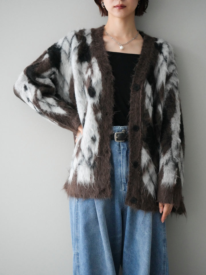 [予約]アーガイル柄シャギーニットカーディガン/brown