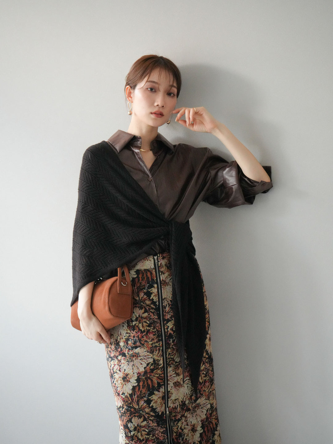 [予約]フェイクレザーシャツ/ブラウン