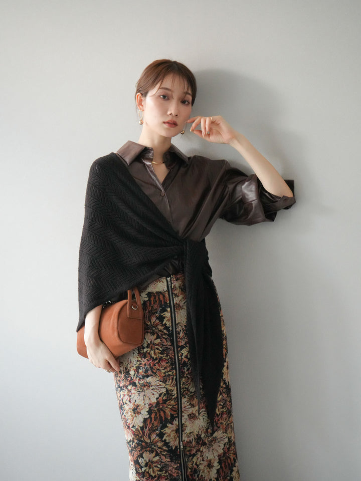 [予約]フェイクレザーシャツ/ブラウン