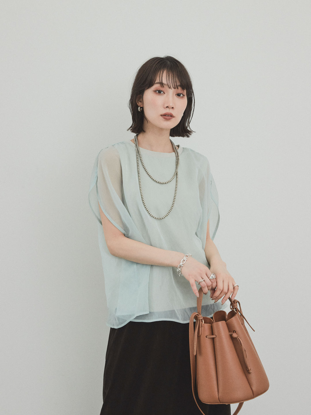 [予約]コンパクトスムースシアーレイヤードトップス/ミント