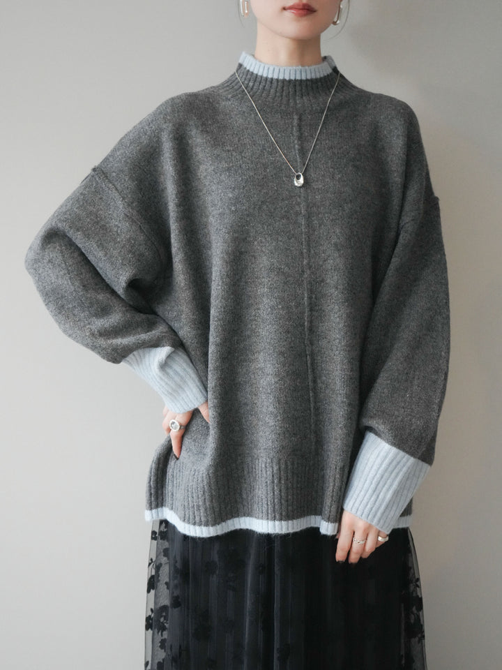 [予約]配色ハイネックニットプルオーバー/charcoalriteblue