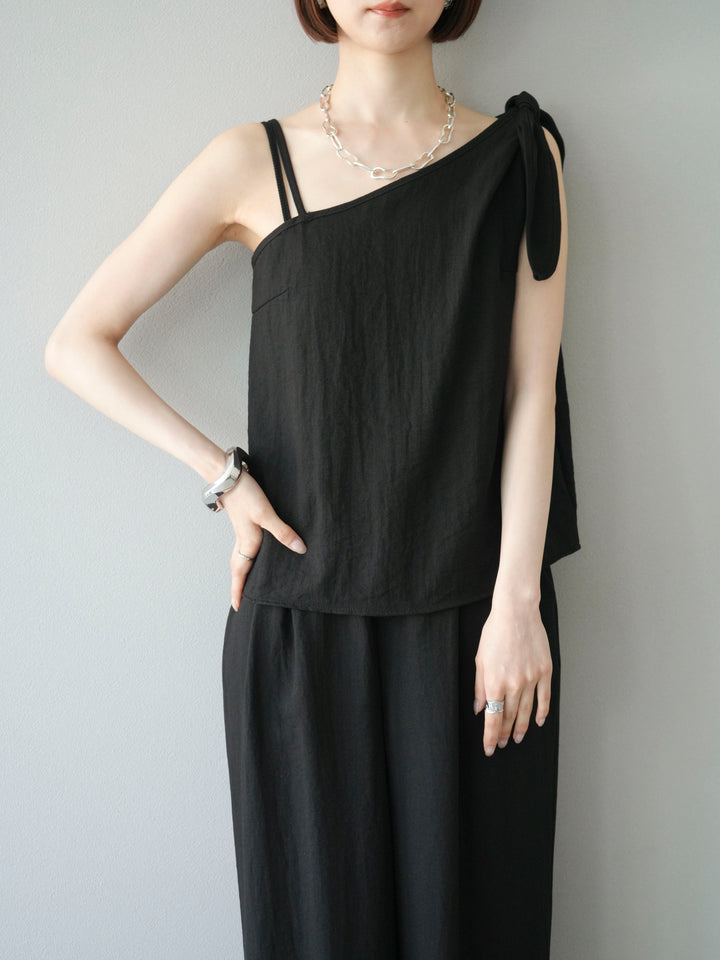 [SET]アシンメトリーショルダーデザイントップス＆ワイドパンツSET UP(2set)