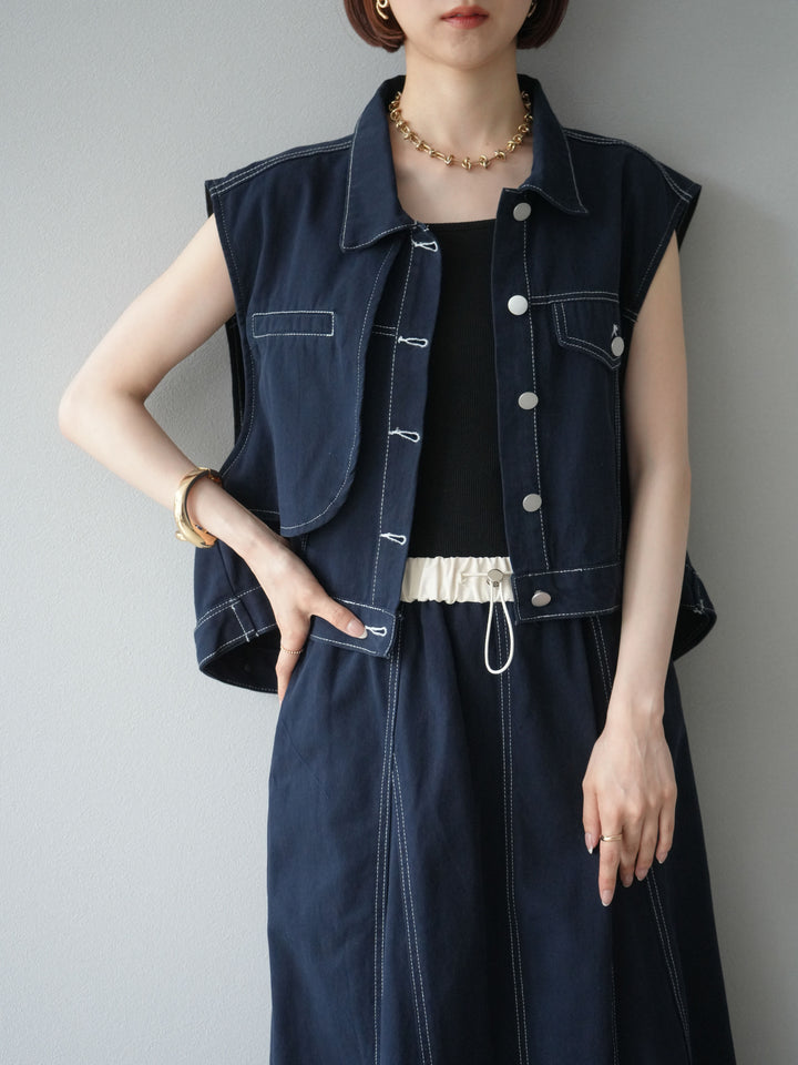 [SET]ステッチコットンツイルベスト＆スカートSET UP(2set)