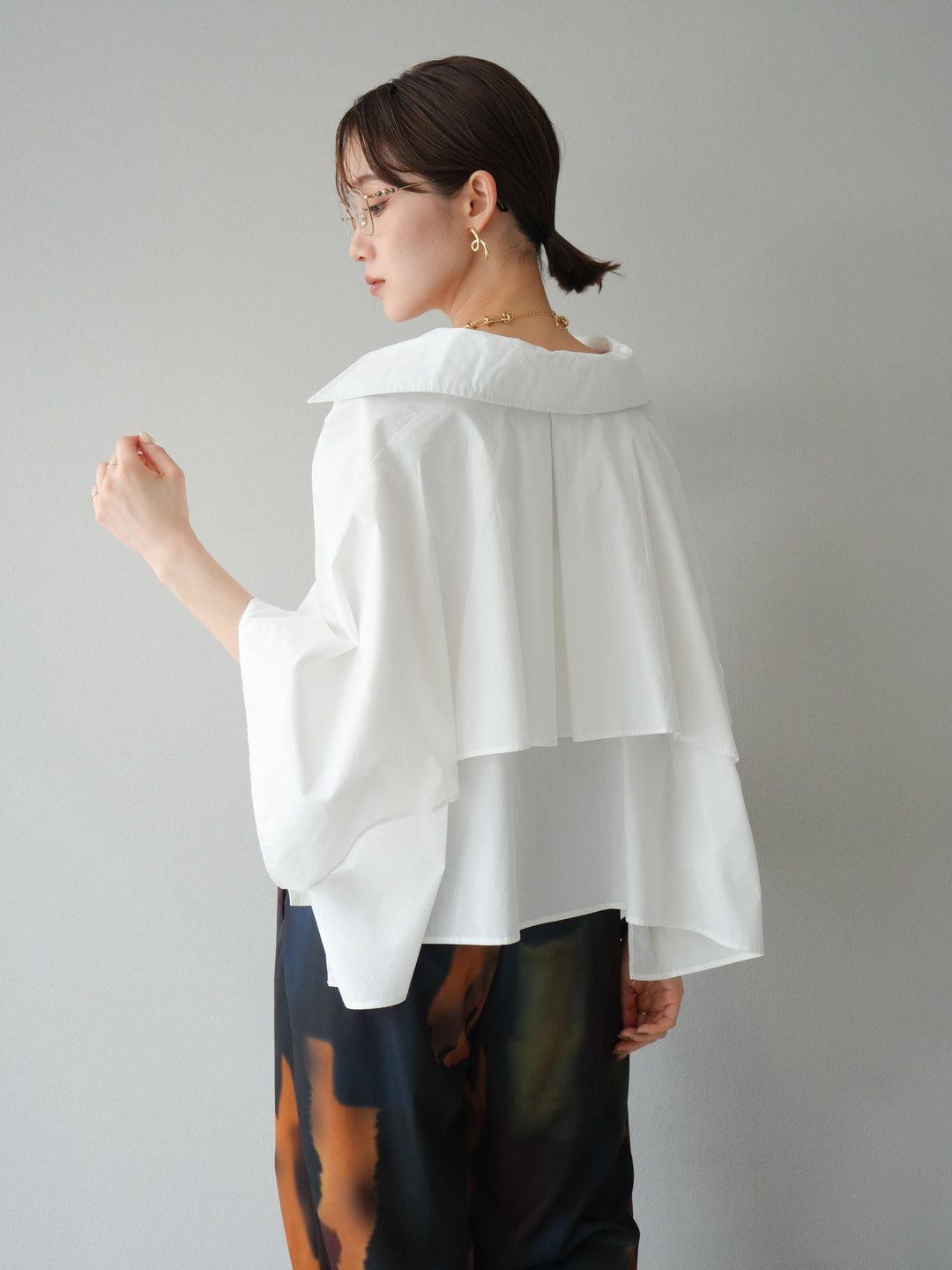 [予約]ポンチョショートシャツ/ホワイト