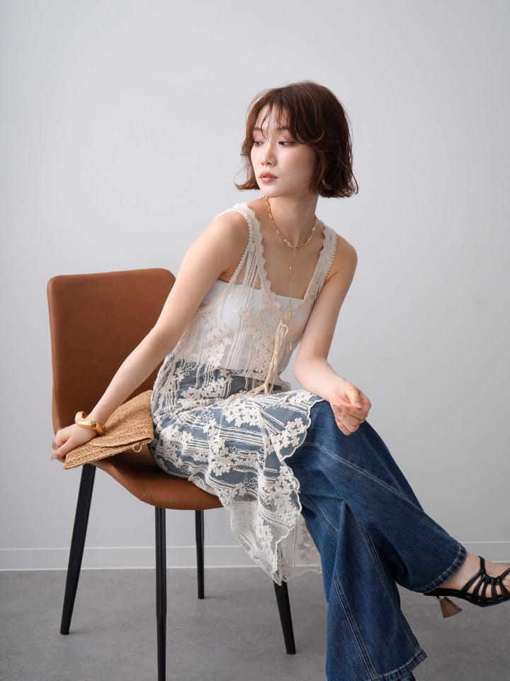 [SET]シースルーフラワー刺繍タンクワンピース+選べるアクセセット(2set)