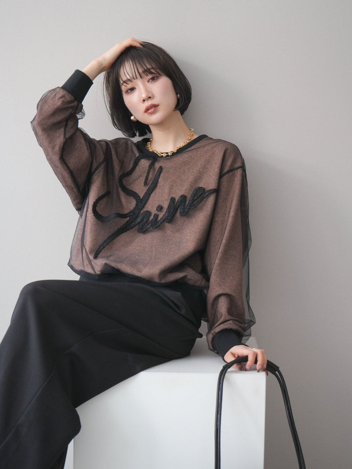 [予約]チュールレイヤードロゴスエットプルオーバー/brown