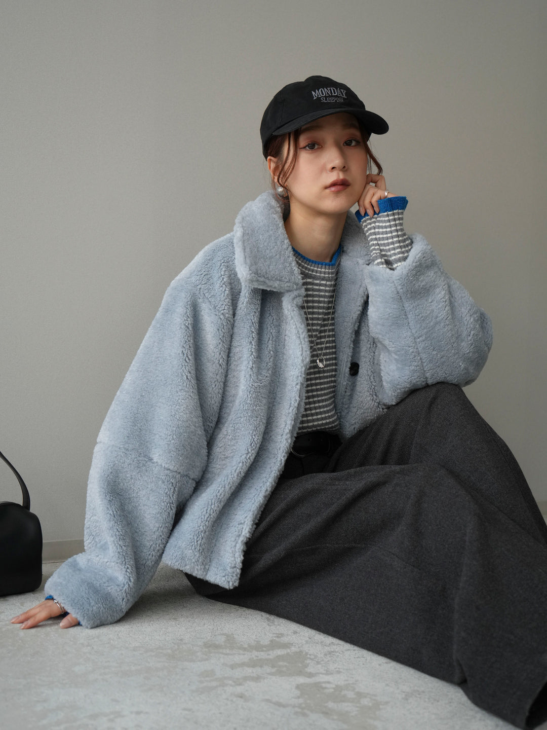 [SET]エコファーステンカラージャケット+ベルト付起毛コクーンパンツ(2set)