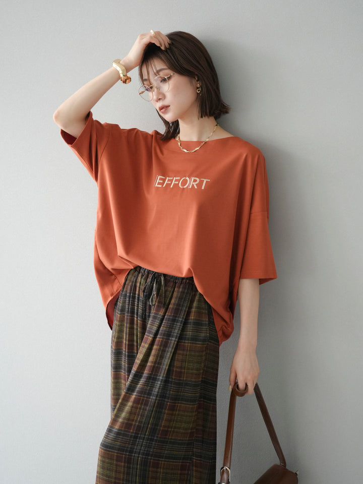 [予約]異素材メタリックロゴ刺繍×プリントTシャツ/オレンジ