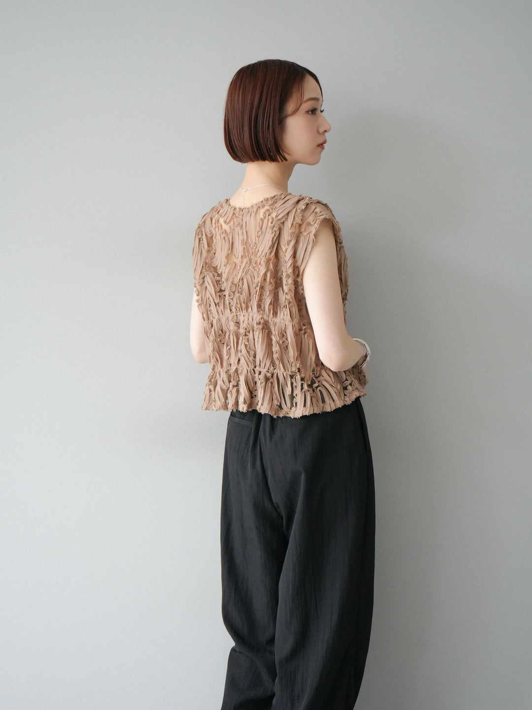 [予約]ジャガードレースリボントップス/ベージュ