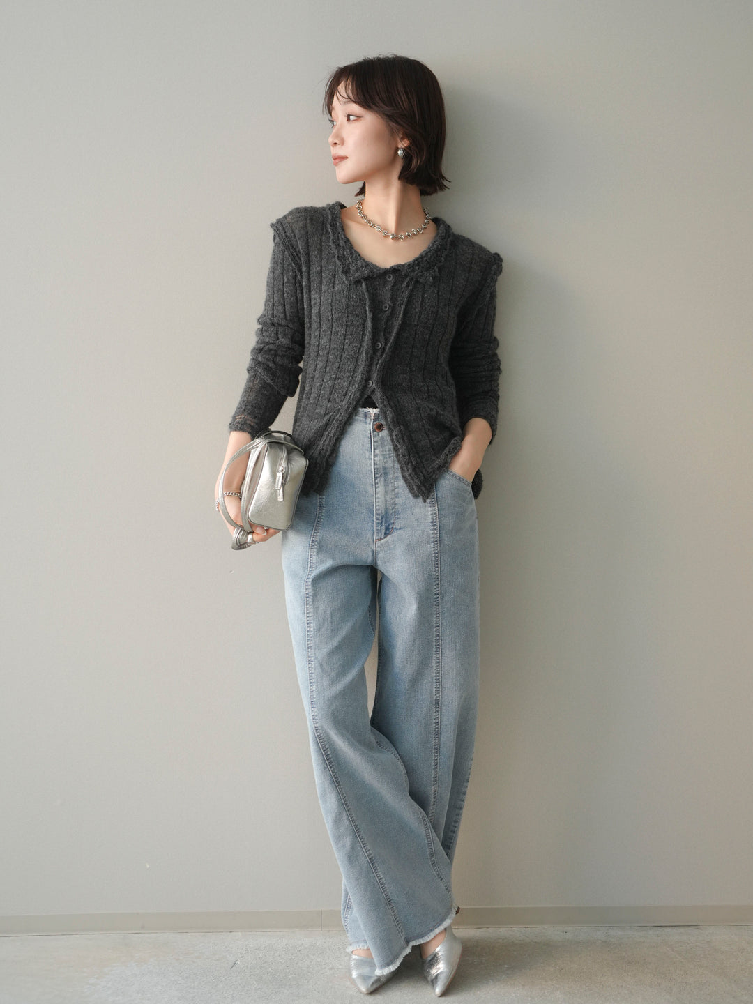 [予約]センターステッチストレッチカットオフデニムパンツ/bleach