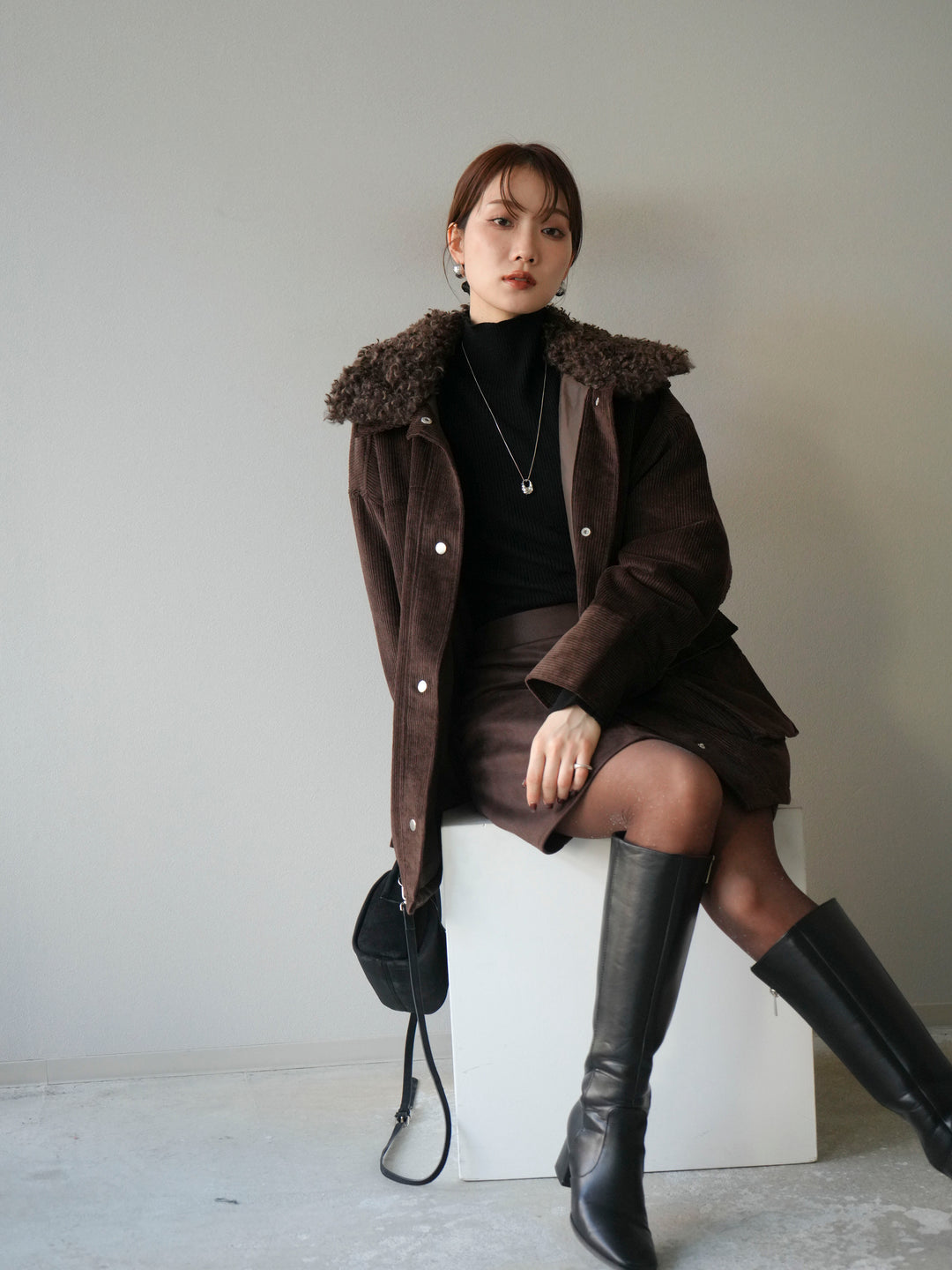 [予約]コーデュロイボア襟フライトジャケット/ブラウン